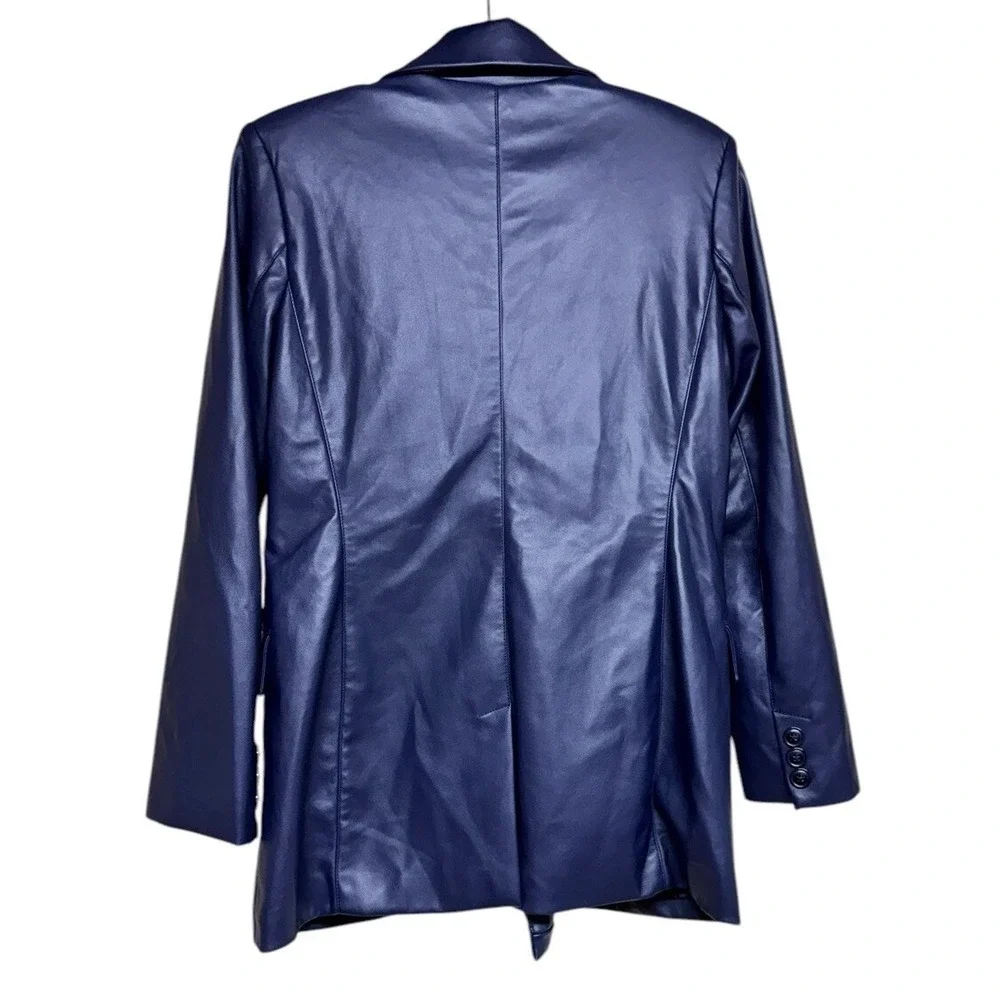 7 For All Mankind Faux Leather Double Breasted Blazer Navy‎ Blue Women's Medium
